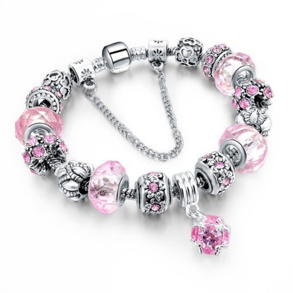 European Charm Purple Crystal Bangle Bracelet